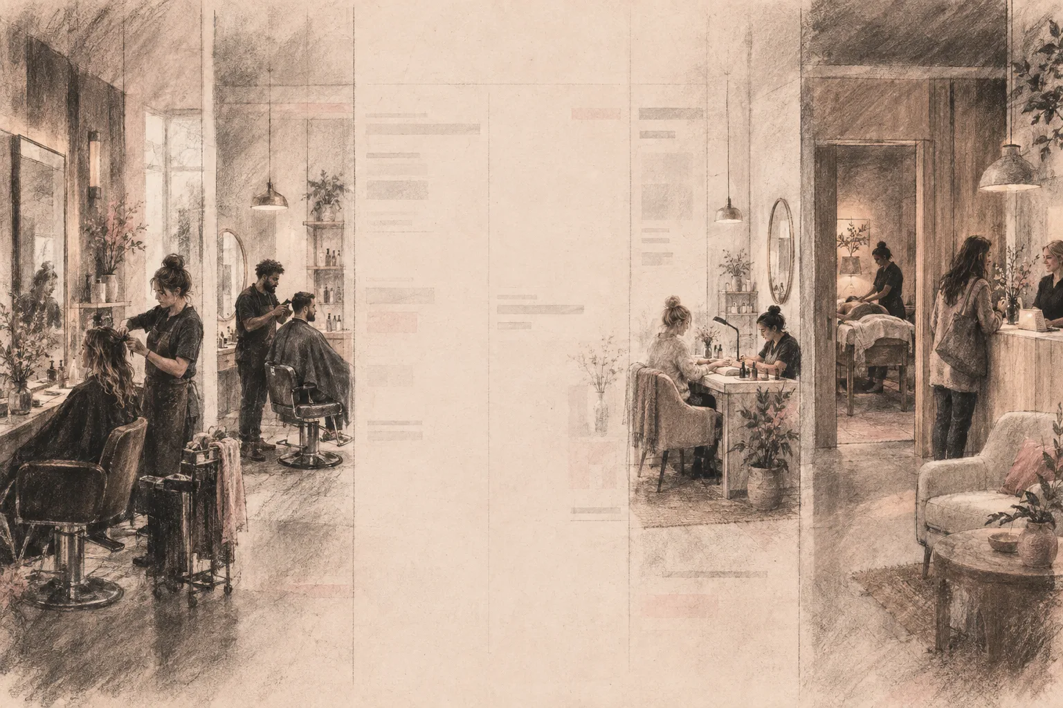 A busy wellness salon whose rooms and treatments set the rhythm of the calendar